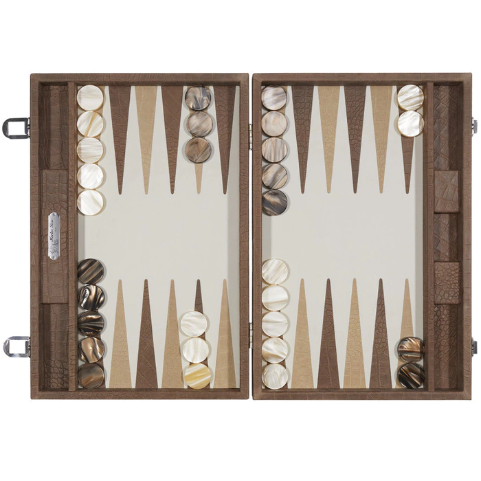 Exclusive backgammon set "Alain" made of leather, beige, large